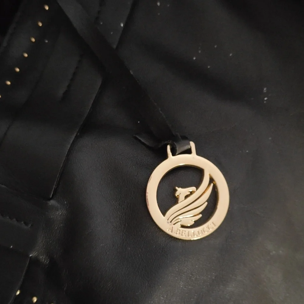 A. Bellucci Studded Italian Leather Satchel Flap Hobo Shoulder Bag - Picture 6 of 7